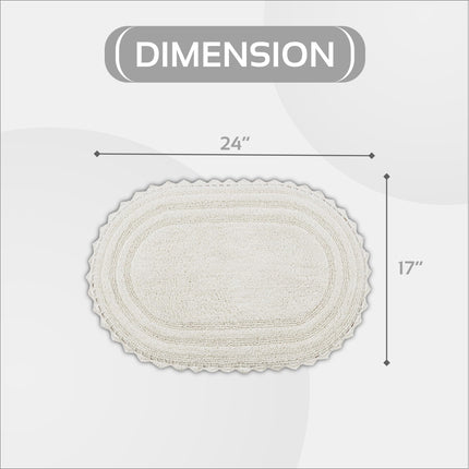 Better Trends Luxurious Lilly Crochet Oval 17x24 Rugs 100% Cotton Bathroom Rug Soft Water Absorbent Washable Reversible Mats for Bathroom Floor Decor Bedroom Kitchen Ivory
