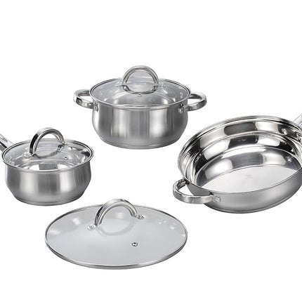 12-Piece Induction Ready Stainless Steel Cookware Sets with Glass Lid, Silver on Cookware Sets Stainless Steel