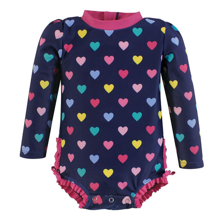 Traje de baño tipo rashguard para bebé niña Hudson Baby, Corazones azul marino, 12-18 meses
