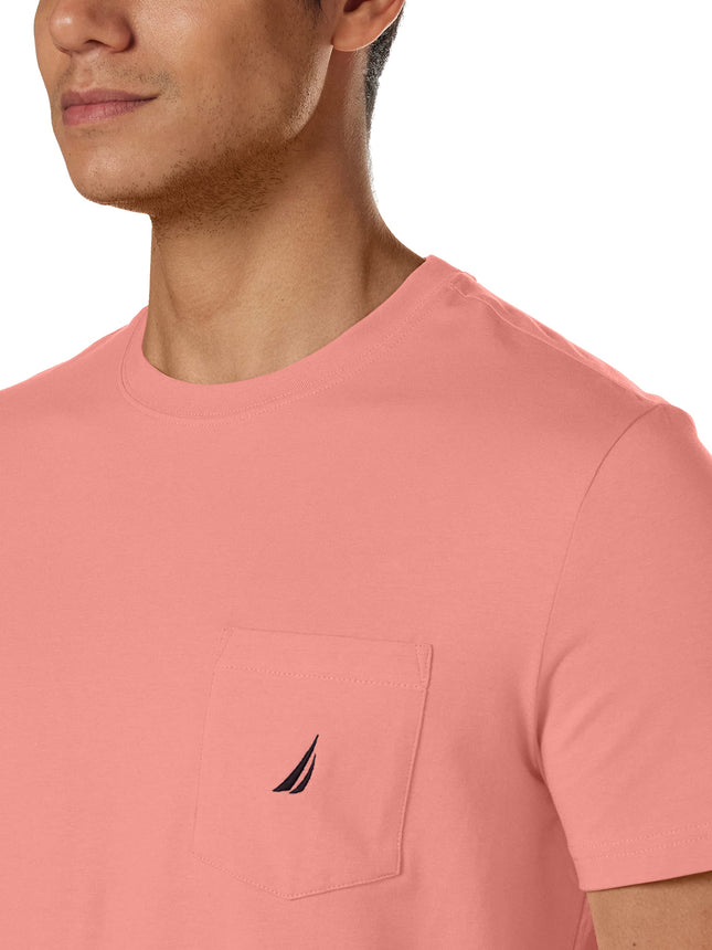 T-shirt à col rond, manches courtes et poche Nautica pour homme, couleur corail pâle, taille 5XL-T (extra-large et long)