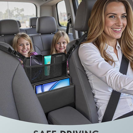 FLORICH Leather Car Seat Back Organizer Mesh Large Capacity Bag with Waterproof Cup Holder, Car Hanging Storage Bag Pocket Between Seats, Barrier of Backseat Pet Kids