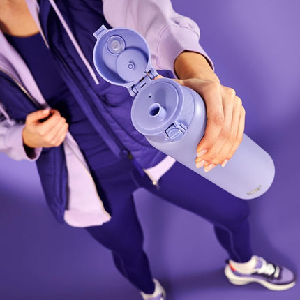 Ion8 Vacuum Insulated Stainless Steel 1 Litre Water Bottle, 920ml, Leak Proof, One-Finger Open, Secure Lock, Carry Handle, Dishwasher Safe, Scratch Resistant, Ideal for Sports and Yoga, Light Purple