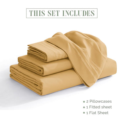 Elegant Comfort Luxurious 1500 Premium Hotel Quality Microfiber Three Line Embroidered Softest 4-Piece Bed Sheet Set, Wrinkle and Fade Resistant, Full, Camel-Gold