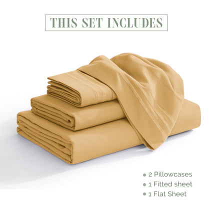 Elegant Comfort Luxurious 1500 Premium Hotel Quality Microfiber Three Line Embroidered Softest 4-Piece Bed Sheet Set, Wrinkle and Fade Resistant, Full, Camel-Gold
