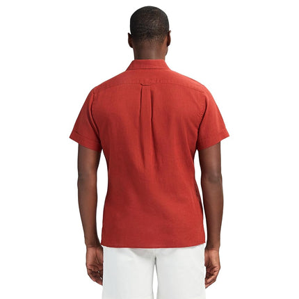 Camisa de manga corta con botones de lino IZOD para hombre, ocre rojo, grande
