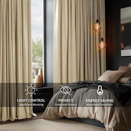 HPD Half Price Drapes Velvet Blackout Curtains/Drapes - 84 Inches Long 1 Panel Blackout Curtain Signature Pleated for Living Room & Bedroom - 25W X 84L, Neutral Ground