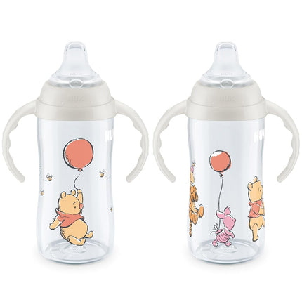 NUK Pooh Bear Training Cup, 300ml, Soft Spout, Easy Grip Handles, BPA Free, Leak Proof (Pack of 2)