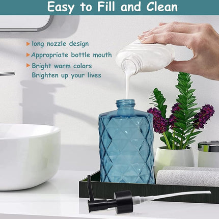 YYTSGG Blue Glass Soap Dispenser with Black Plastic Pump, 12oz, 2 Pack