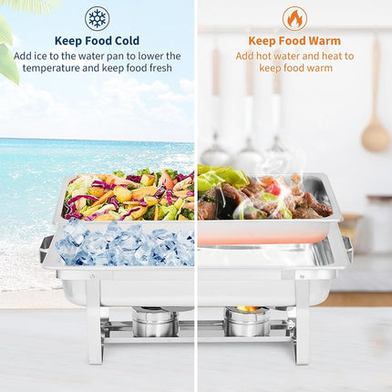 GarveeHome Stainless Steel Chafing Dish Buffet Set of 2, 8 Qt Rectangle & 5 Qt Round Chafers with Food/Water Pans & Fuel Holder, Food Warmer Buffet Set for Parties, Events & Holiday Catering
