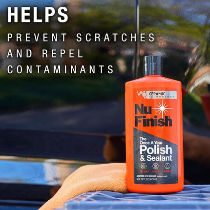 Nu Finish Once a Year Polish and Sealant, Car Polish and Paint Sealant with 3-in-1 Ceramic Technology to Repair, Seal and Repel, 16 fl oz Bottle