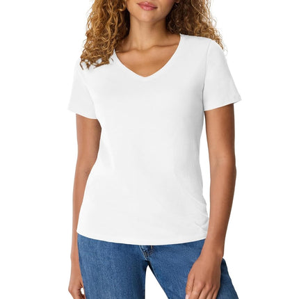 Hanes Women's Short Sleeve Nano-T V-Neck Tee, Whit