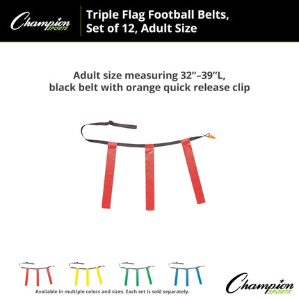Ensemble de football américain sans contact à triple drapeau Champion Sports, rouge, taille 32/39, paquet de 12