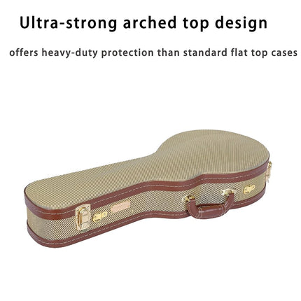 Crossrock Hard-Shell Wooden Case, Designed for F-Style Mandolin, Wooden Hardshell, Sponge Lining, Metal Feet, Storage Space with Removable Shoulder Straps-Tweed(CRW700MFTW)