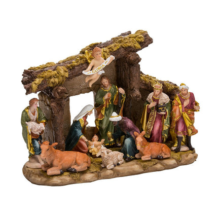 Kurt S. Adler Resin Stable- Kurt Adler Nativity Set with Figures, Brown, 10.38in, 11-Piece
