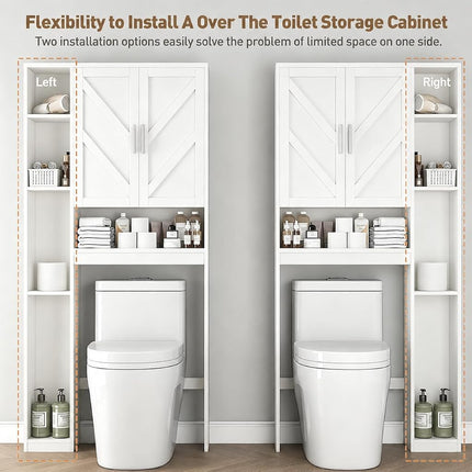 Armario de almacenamiento para encima del inodoro con 7 estantes de almacenamiento, organizador de baño para encima del inodoro con soporte para papel higiénico, armario detrás del inodoro, ahorro de espacio para el baño, la lavandería, blanco