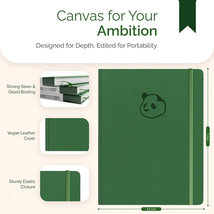 Panda Planner Pro - Best Daily Planner for Happiness & Productivity - 8.5 x 11" Softcover - Undated Day - Guaranteed to Get You Organized - Gratitude & Goals 6 Month Journal (Dark Green)