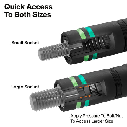 Klein Tools 6512MQS Impact-Rated Quad Socket Set, 4-In-1 Flip Socket Driver, Color-Coded, Heavy-Duty Multi Tool, 1/4-Inch Drive, Metric 9mm, 11mm, 13mm, 14mm, 6-1/2-Inch Extension Shaft