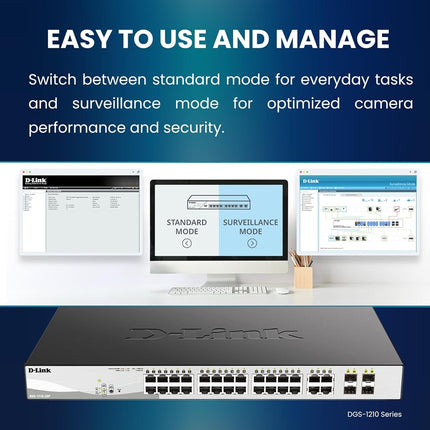 D-Link DGS-1210-10MP 10-Port Gigabit Smart Managed PoE Switch with 2 Gigabit SFP Ports, 130 W Power Budget, Enhanced L2 Switching and Security