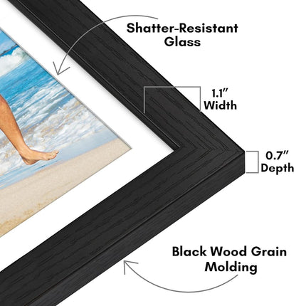 Cadre d'affiche Americanflat 12x18 avec verre incassable - Utiliser comme cadre 11x17 avec passe-partout ou afficher une photo 12x18 sans passe-partout - Collection Hudson - Grands cadres pour affichage mural - Noir