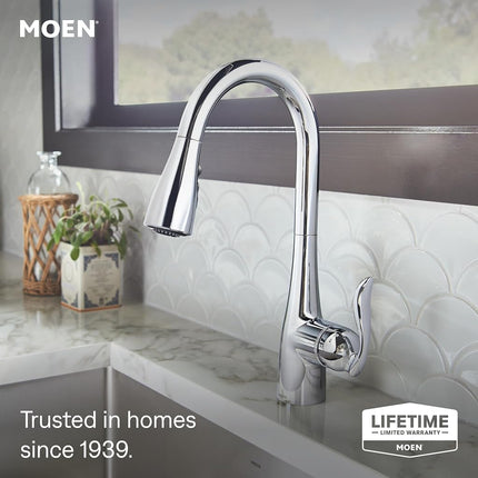 Moen Arbor Chrome One-Handle Kitchen Faucet with Pull Down Sprayer Featuring Power Boost and Reflex, 7594C