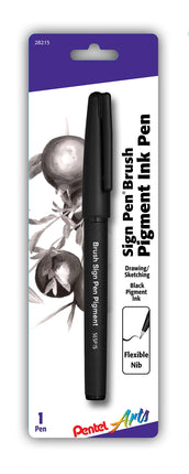 Pentel Arts Sign Pen Brush, Black Pigment Ink, 1 P