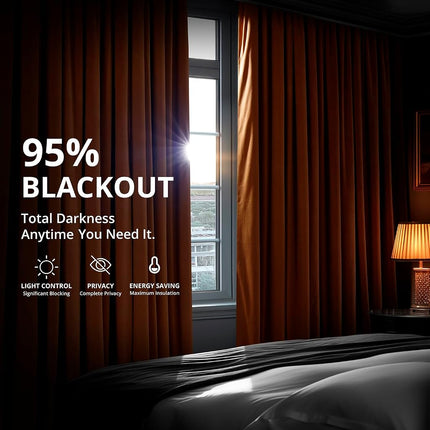 HPD Half Price Drapes Signature Velvet Thermal Blackout Curtains for Living Room 96 Inch Long (1 Panel) Rod Pocket Insulated Blackout Curtains for Bedroom Window Curtains, 50W x 96L, Burnt Pumpkin