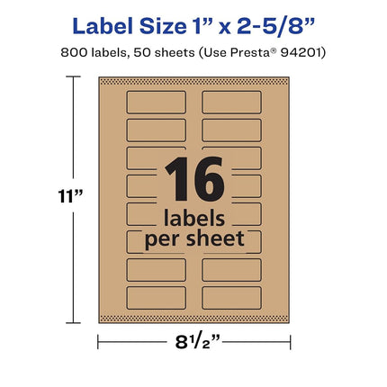 Avery Kraft Brown Rectangle Labels with Sure Feed, 1" x 2-5/8", 800 Kraft Brown Labels, Print-to-The-Edge, Laser/Inkjet Printable Labels