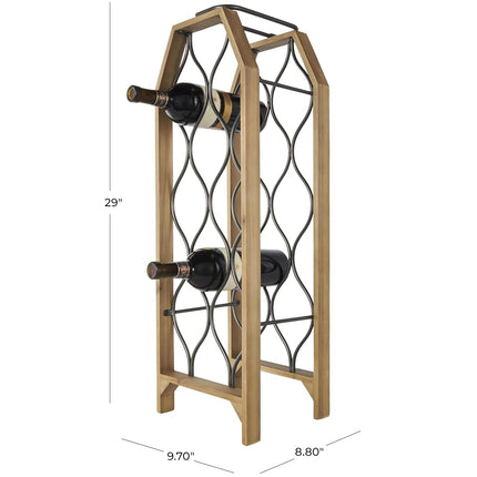 Deco 79 Wood Tall 8 Slot Wine Rack with Gray Metal Curved Teardrop Holders, 10" x 9" x 29", Brown