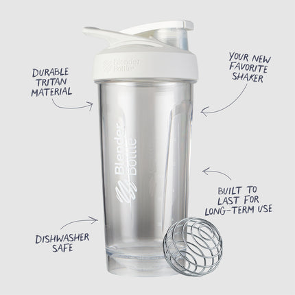 BlenderBottle Sport Shaker Bottle with Wire Whisk, 24-Ounce, White – Protein Shakes & Hydration for Athletes & Fitness Enthusiasts, Easy Mixing, Durable & Lightweight, Lockable Lid