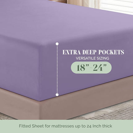 Elegant Comfort Luxurious 1500 Premium Hotel Quality Microfiber 4-Piece Sheet Set, 18-24 Inches Deep - Extra Deep Pocket Sheets - Ultra Soft 4PC Deep Pocket Sheets, Twin/Twin XL, Lavender