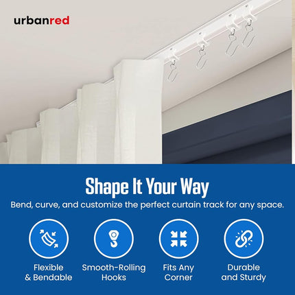 UrbanRed Ceiling Curtain Track - Mount for Curtain Rail With Track System - Bunk Bed and RV Curtains - Bendable (7 Meters / 22.9 FT)