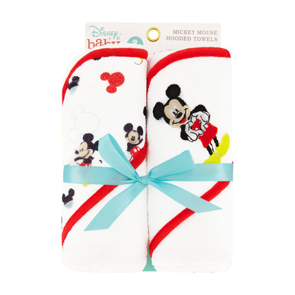 Disney Cudlie Baby Garçon Mickey Mouse Lot de 2 Serviettes de Bain à Capuche Roulées/Emballées avec Imprimé "Happy Place"