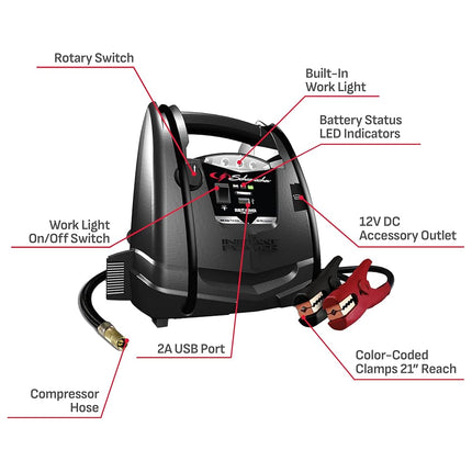 Schumacher SJ1330 Rechargeable AGM Jump Starter for Gas, Diesel Vehicles - 1000 Amps with Air Compressor and 12V DC, USB Power Station