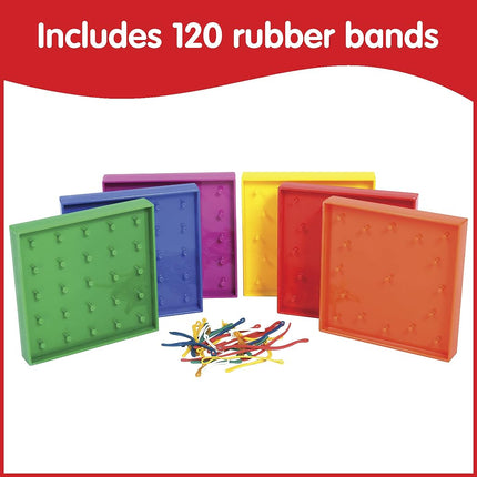 edxeducation Double-Sided Geoboard Set, Set of 6 with Rubber Bands