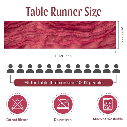 Sioloc 5 Pack Burgundy Red Cheesecloth Table Runner Summer Decor 90cmX300cm Boho Gauze Runner for Fall Autumn Halloween Decor Wedding Party Baby Bridal Shower Engagement