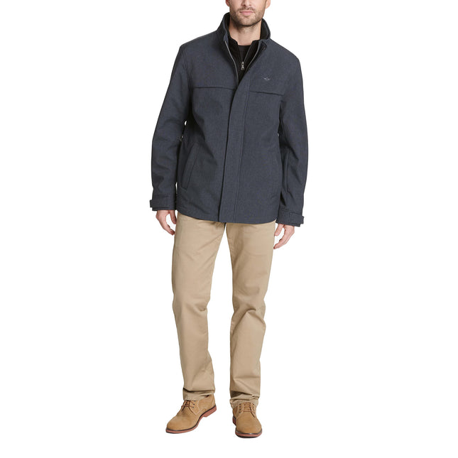 Dockers Men's Soft Shell Stand Collar Car Coat Bib Jacket, Midnight Heather, S