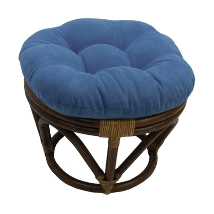 Blazing Needles Solid Microsuede Tufted Round Footstool Cushion, 18", Indigo