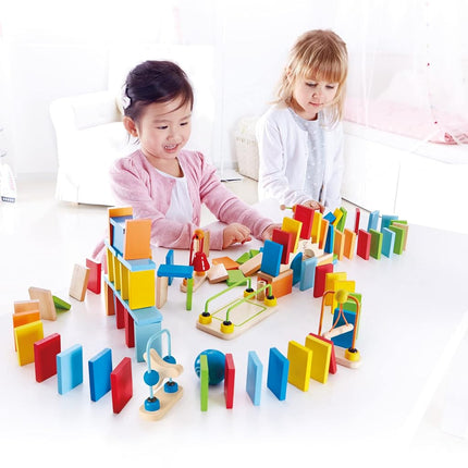 Hape Dynamo Dominoes| Award-Winning Domino Racing Building Block Set for Kids, 107 Solid Pieces of Fun-Filled Racing, Building and Stacking
