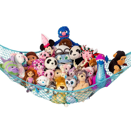 Lilly's Love Stuffed Animal Hammock | Corner Hanging Organizer, Toy Storage, Stuffed Animal Storage Net | Made From Quality Fishing Net, Holds 12lbs | 67"x47"x47" (Light Blue)