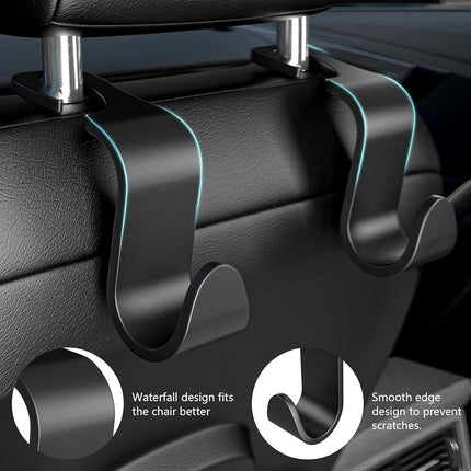SUTOUG Gancho para asiento de coche, gancho para reposacabezas de coche, accesorios de coche para interior, paquete de 4 ganchos de plástico negro, adecuado para bolsos, bolsas de la compra, ropa, caja de herramientas portátil