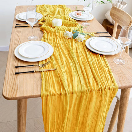 Wokceer Cheesecloth Table Runner Gold 10FT Boho Gauze Runner, 12 Pack
