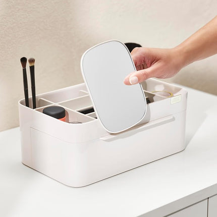 Joseph Joseph Viva Large Makeup Cosmetic Organiser with Removable Mirror, dismantles for easy cleaning Beauty Storage Drawer - Off White, 6
