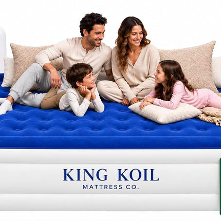 King Koil Luxury Toddler Inflatable Child Airbed, Travel Bed with Built-in Safety Bumper, Portable Air Mattress for Kids, Includes High-Speed Pump - Blue