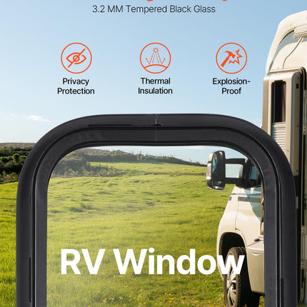 VEVOR Vertical RV Window, 12" W x 24" H Tinted Sliding with Net Screen & Trim Ring, Fit 15/16" - 1 3/4" Thickness Wall, RV Window Replacement for Teardrop Cargo Trailer Camper, DOT Approved