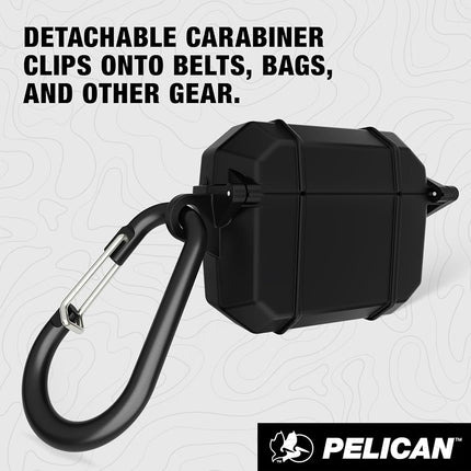 Pelican Marine Series - AirPods Pro 3 Case with Carabiner [Wireless Charging Compatible] [MIL-Grade Protection] IP68 Waterproof Heavy Duty Armor Case for AirPods Pro 3 - Black