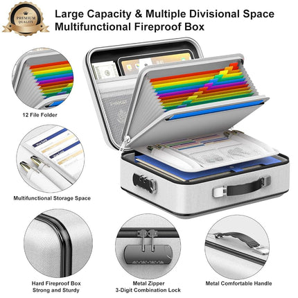 COLCASE Fireproof Document Organzier with Lock, Hard Fireproof Document Box