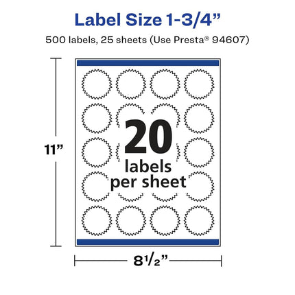Avery Glossy White Starburst Labels with Sure Feed, 1.75", 500 Glossy White Labels, Print-to-The-Edge, Permanent Label Adhesive, Laser/Inkjet Printable Labels