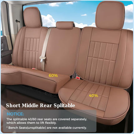 Truckiipa Car Seat Covers Full Set, Dodge Ram Seat Covers Full Coverage Leather Protector Pickup Truck Accessories, Custom Fit for 2002-2018 Ram 1500,2002-2023 Ram 2500 3500 Crew Mega Cab, Brown