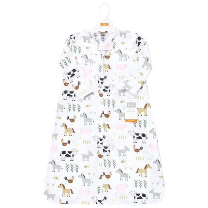 Gigoteuse en Jersey de Coton à Manches Longues Hudson Baby Unisexe pour Bébé, Sac de Couchage, Couverture, Mignonne Ferme, 0-6 Mois