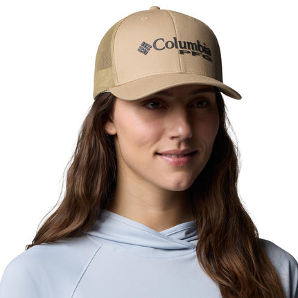 Columbia Unisex's PFG Logo Mesh Snap Back Cap, Beach/Bass, One Size